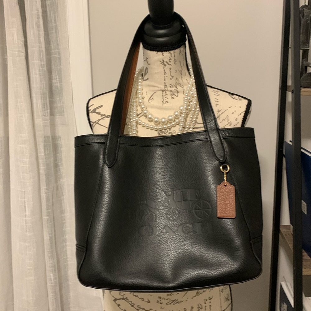 Coach Black Leather Tote with Brown Tag